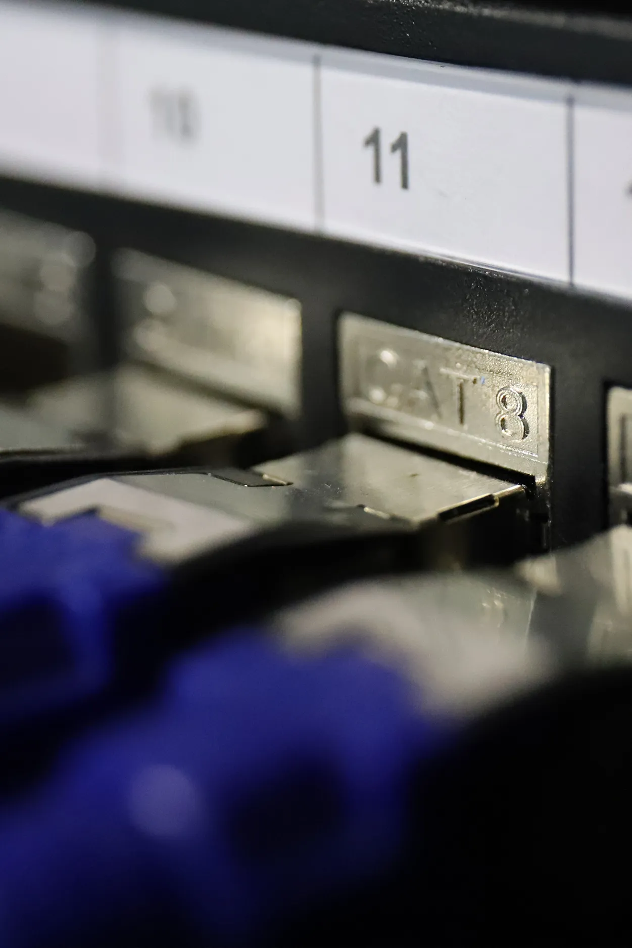 Close-up of network cables and ports