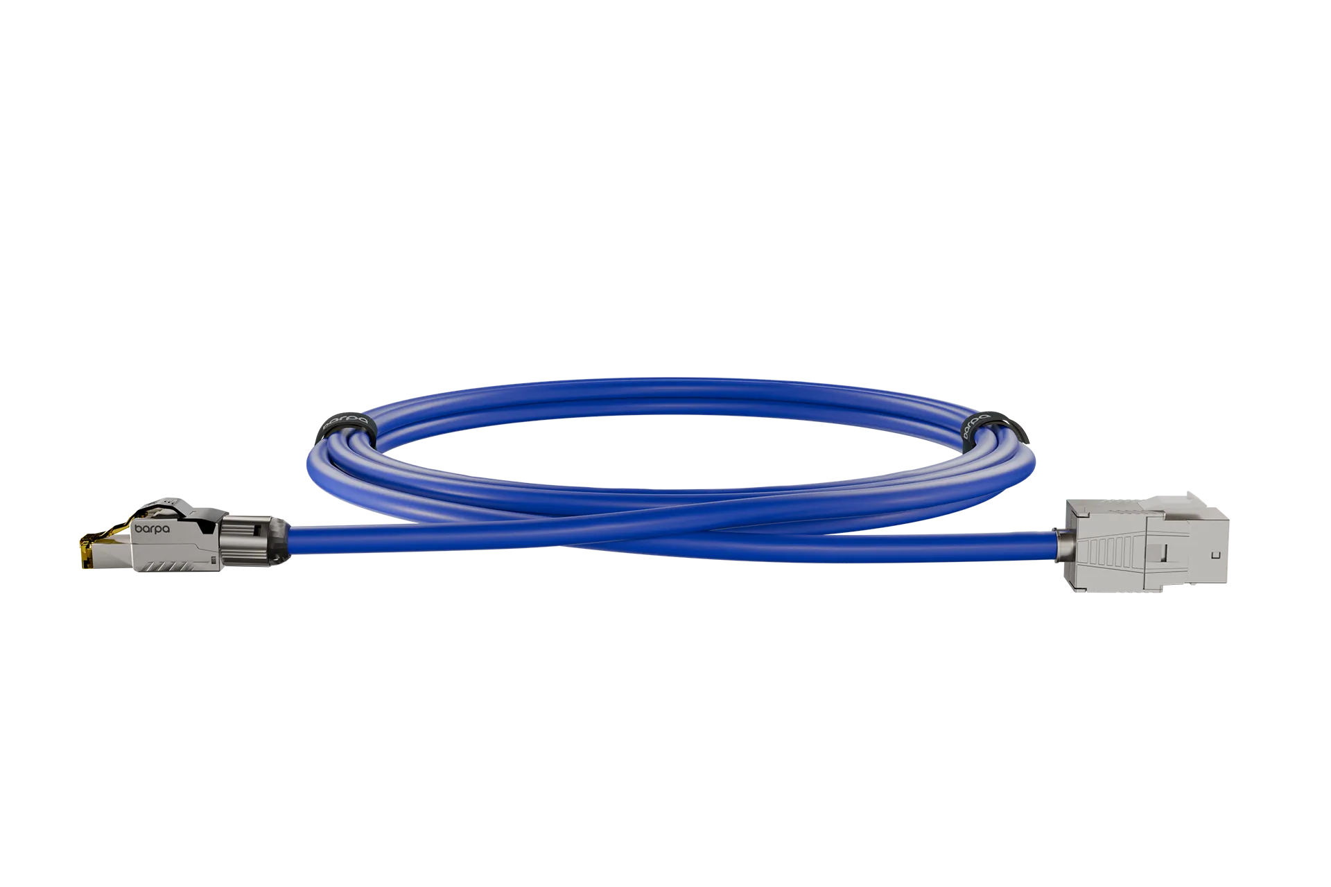 Blue network cable with connectors on both ends